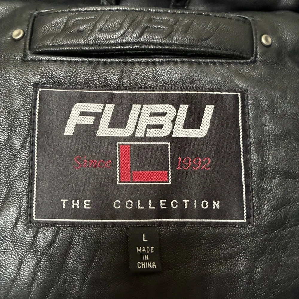 Vintage FUBU Sports Leather Puffer Vest - Black - Men’s Large - Y2K Streetwear - Picture 3 of 8